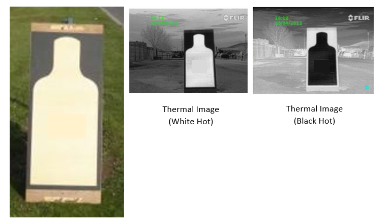E Type Target images showing visual, thermal normal and thermal reverse polarity