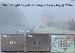 ThermBright passive thermal targets in fog